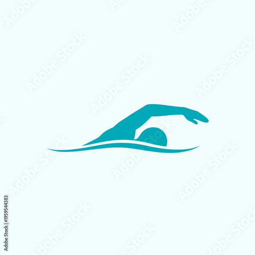 Blue minimalist icon of a swimmer doing freestyle stroke