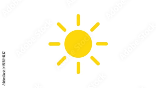 Bright yellow sun icon with sharp rays on a clean white background