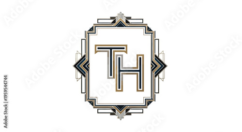 Elegant Art Deco TH monogram logo with geometric frame