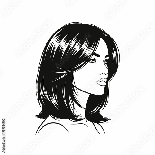 Elegant woman profile illustration with shoulder length bob haircut