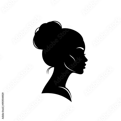 Elegant woman profile silhouette with hair bun hairstyle