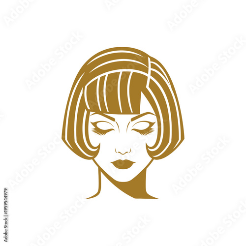 Elegant woman with retro bob haircut and closed eyes