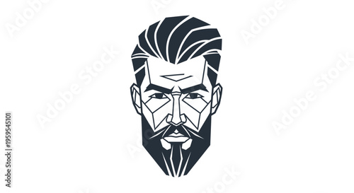 Geometric polygonal man head with beard and modern hairstyle
