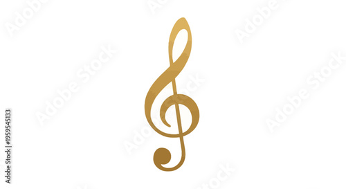 Golden treble clef musical symbol isolated on white background