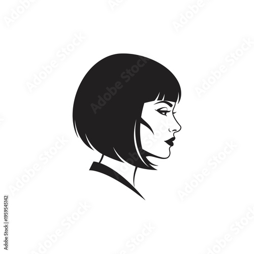 Graphic profile of woman with short bob haircut