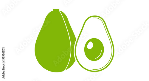Green avocado whole and half fruit minimalist icon