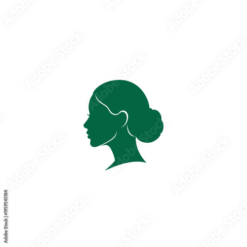 Green silhouette of a woman's head with bun hairstyle
