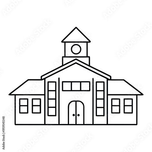 A cheerful cartoon school building with bright walls, big windows, a welcoming entrance, and a playful playground, full of charm and fun for kids to enjoy.

