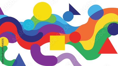 Colorful abstract design featuring vibrant geometric shapes and flowing lines
