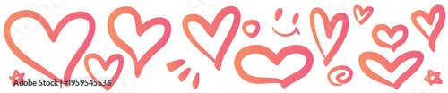 たくさんのかわいい手書きのハート 落書き ベクター