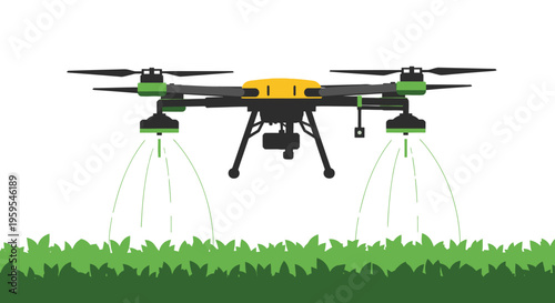 Agricultural Drone Spraying Liquid Treatment on Green Fields for Precision Farming and Crop Health Management