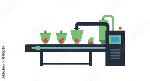 Automated conveyor belt system for filling containers with products, showcasing modern industrial production