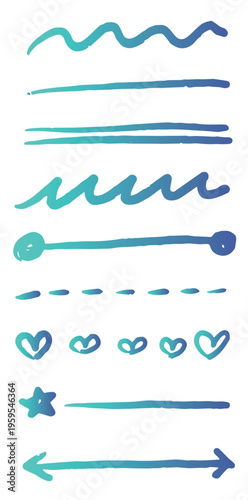 手書きの色々な種類の矢印とライン 落書き ベクター イラスト