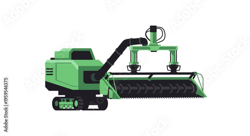 Green Agricultural Harvester Machine Flat Vector Icon Illustration for Farming and Crop Production