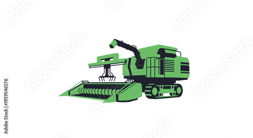 Green combine harvester agricultural machinery illustration