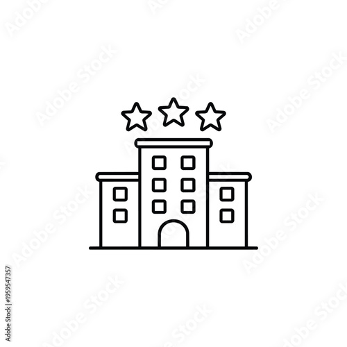 Three Star Hotel Line Icon Black And White Vector Symbol For Holiday Travel Booking And Tourism Services