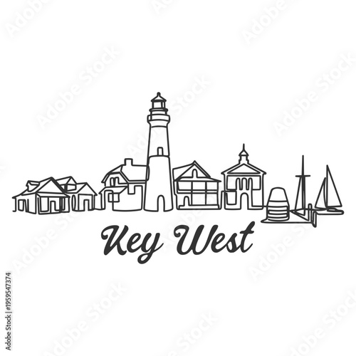Key West City Skyline - Minimalist Hand Drawn Illustration