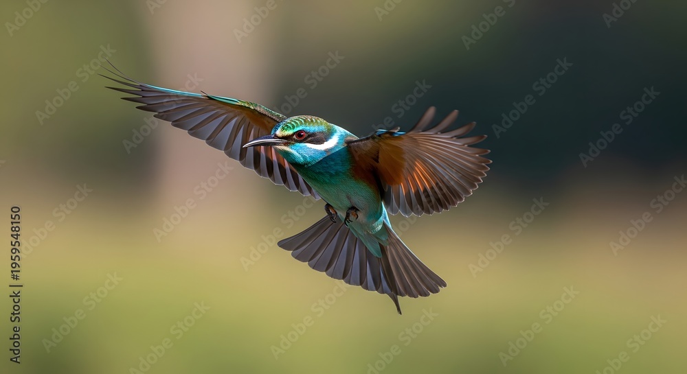 Fototapeta premium A beautiful, colorful kingfisher bird with vibrant blue and green feathers rests on a tree branch in a wild showcasing its exotic wildlife beauty