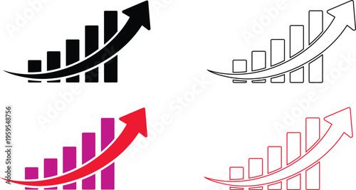 Four colorful bar graph icons with upward trending arrows