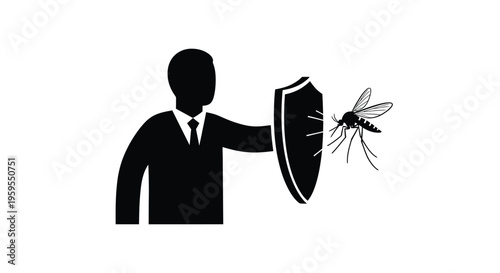 Businessman protecting himself from a mosquito with a shield vector graphic