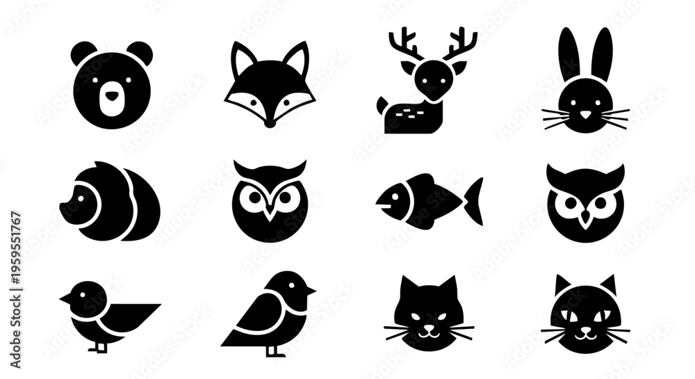 Obraz premium Versatile Black Animal Pictogram Collection for Branding and Signage