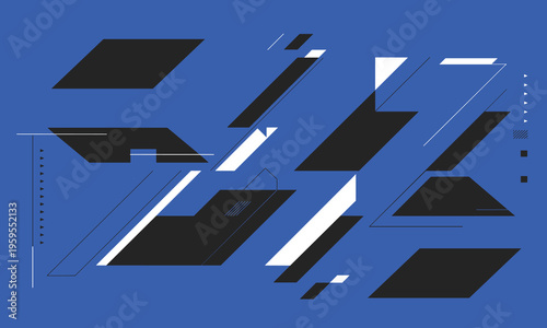 Abstract number 23 typography design with dynamic blue and black geometric shapes for modern branding