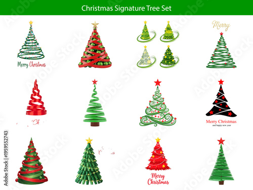 Christmas trees in different styles and colors