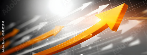 Dynamic orange arrows pointing upwards, symbolizing financial growth, business success, market expansion, and strategic progress in a thriving economy