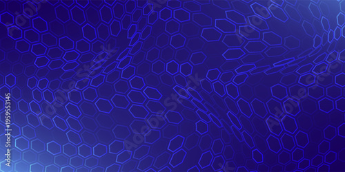 Blue Hexagon Pattern. Abstract Medical Chemical Tech Background. Hexagonal Pattern for Hi-Tech Science Design. Cyber Hexagon 3D Grid Sci-Fi Game Backdrop. Vector Illustration.