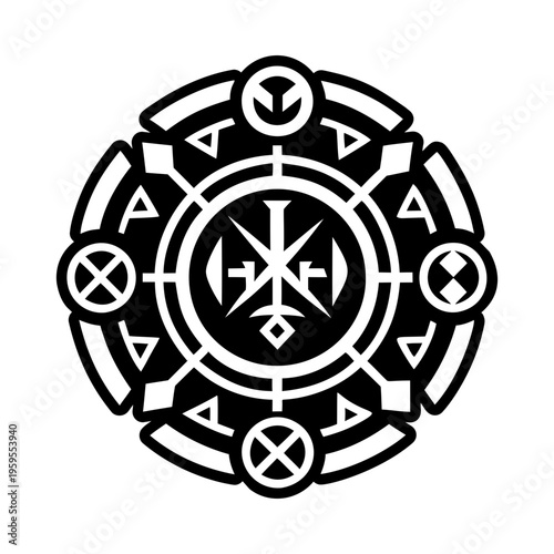 A filled style icon of arcane runes symbol