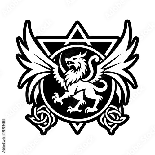 A filled style icon of gryphon sigil symbol