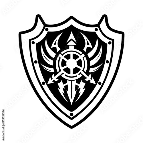 A solid style icon of mythical shield symbol