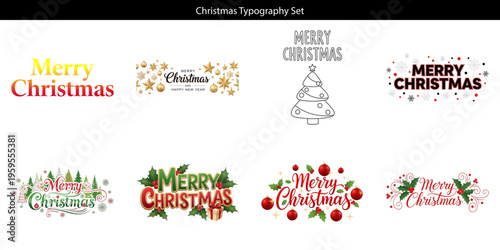 Christmas typography set with merry christmas phrases