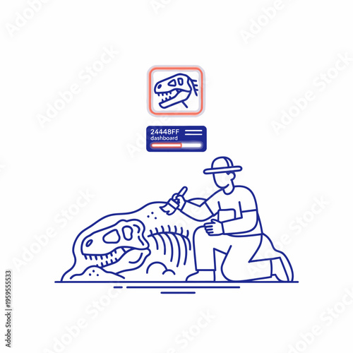 Paleontologist Excavating Dinosaur Skeleton Fossil Discovery.