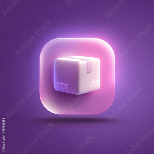 Abstract representation of a glowing package icon set against a vibrant purple background