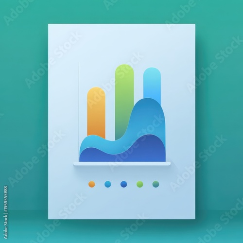 Modern abstract data visualization with colorful bars and curves on a teal background