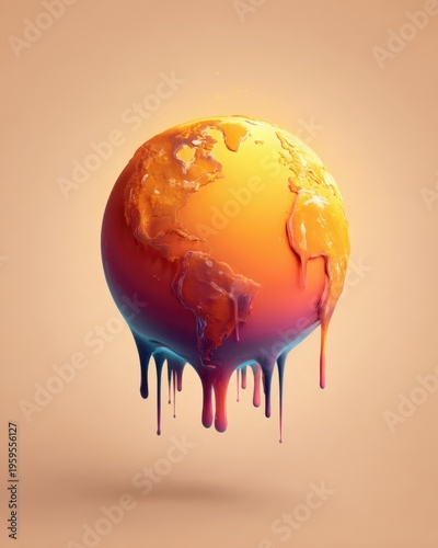 Vibrant melting globe artwork representing environmental change and creativity