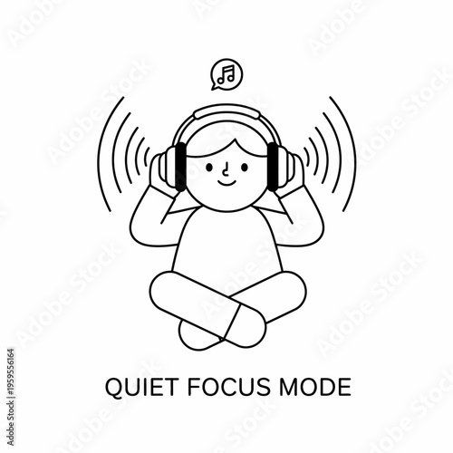 Person in headphones enjoying quiet focus mode illustration.