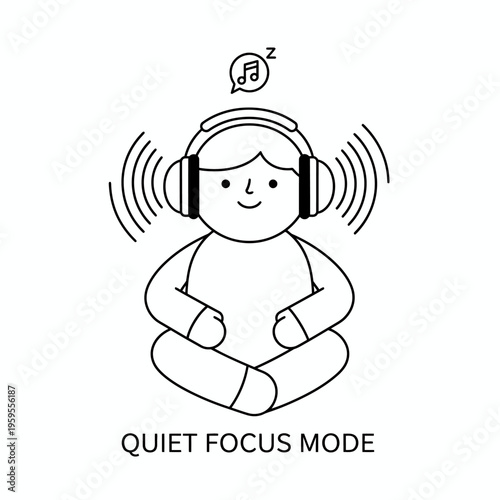 Person in quiet focus mode wearing headphones meditating peacefully.