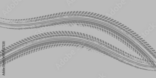 Tire trace track. Abstract wheels braking distances, tread silhouettes brushes. Isolated car or motorcycles vector trails. eps10 vector
