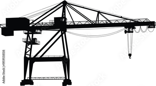 Construction tower crane silhouette vector, industrial machinery, building equipment, engineering infrastructure illustration design