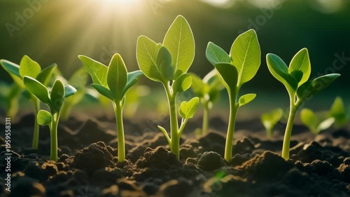 Pea seedlings sprouting garden soil agriculture growth and Earth Day