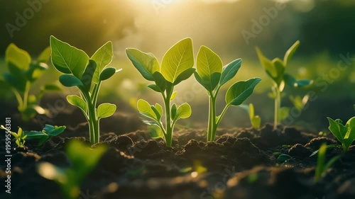 Pea seedlings sprouting garden soil spring agriculture growth