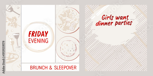 A collage promoting a girls weekend with dinner and brunch plans