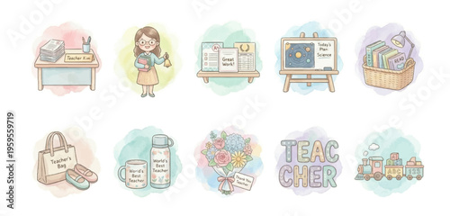 Watercolor Teacher Appreciation Clipart Set — 10 Classroom & Thank You Teacher Elements PNG SVG Vector Illustration