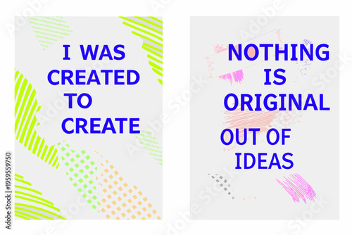Two abstract panels with text exploring creation and originality