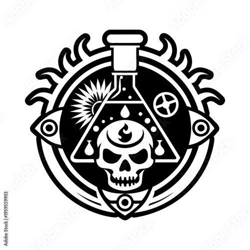 A solid style icon of alchemist laboratory symbol