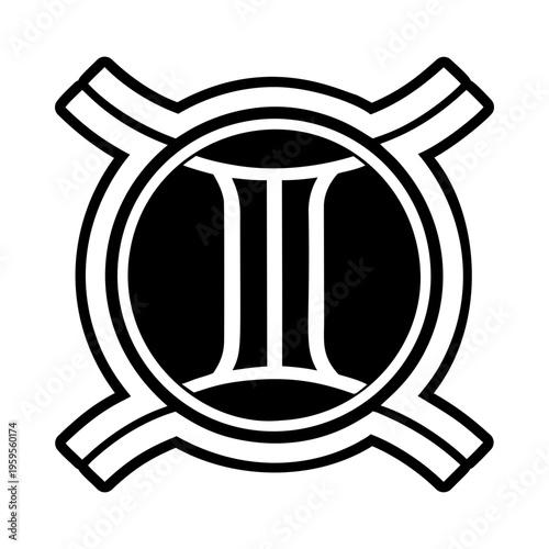 A filled style icon of gemini twins symbol