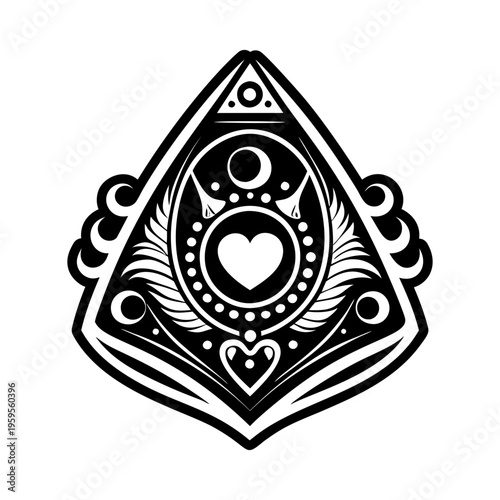 A glyph style icon of ouija planchette symbol