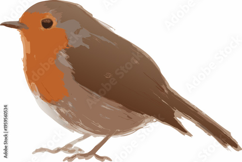A charming illustration of a european robin perched and facing left